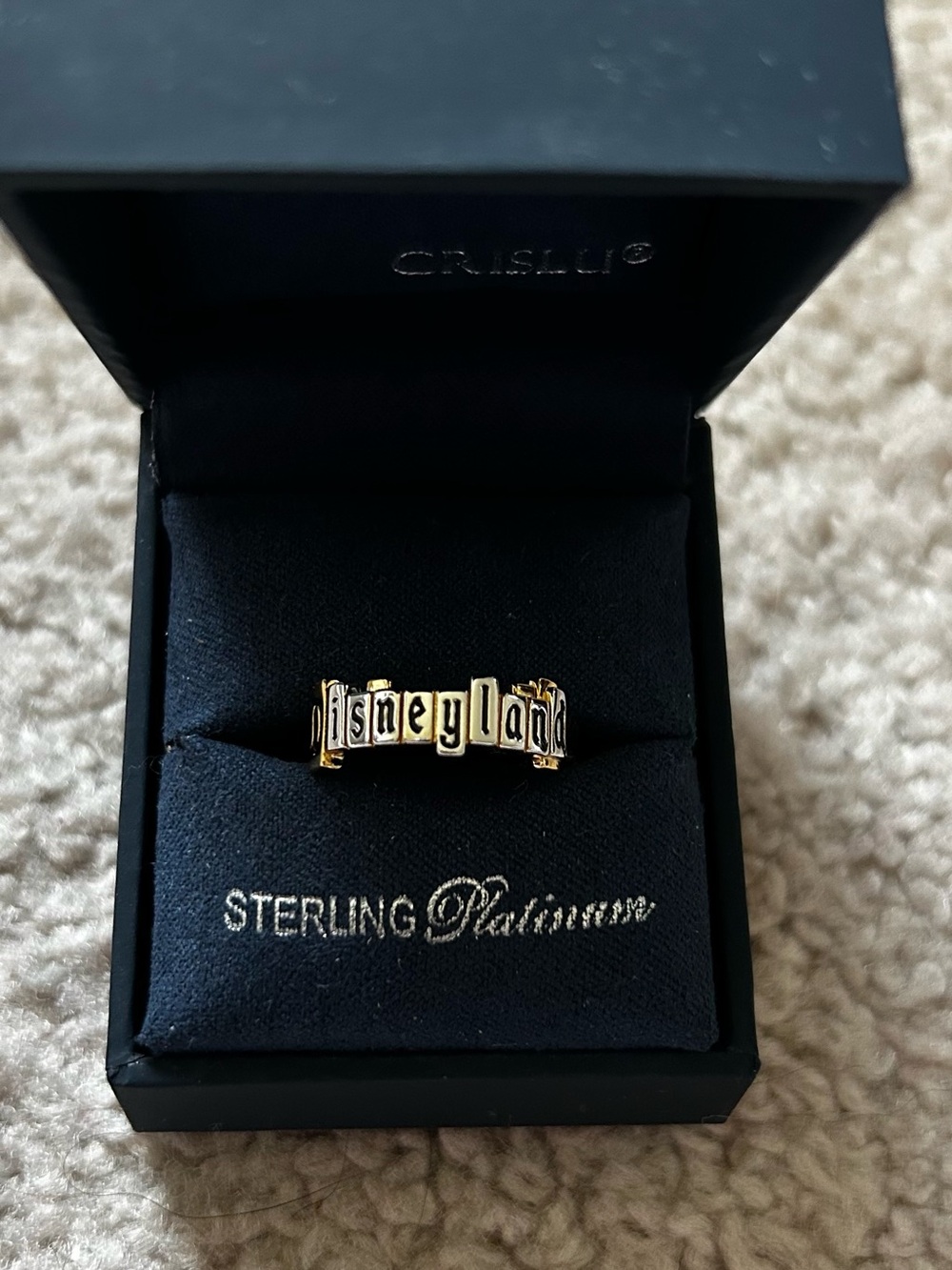 CRISLU Disney Sterling Platinum Gold Ring Disneyland Marquee New Size 7 - Picture 2 of 4